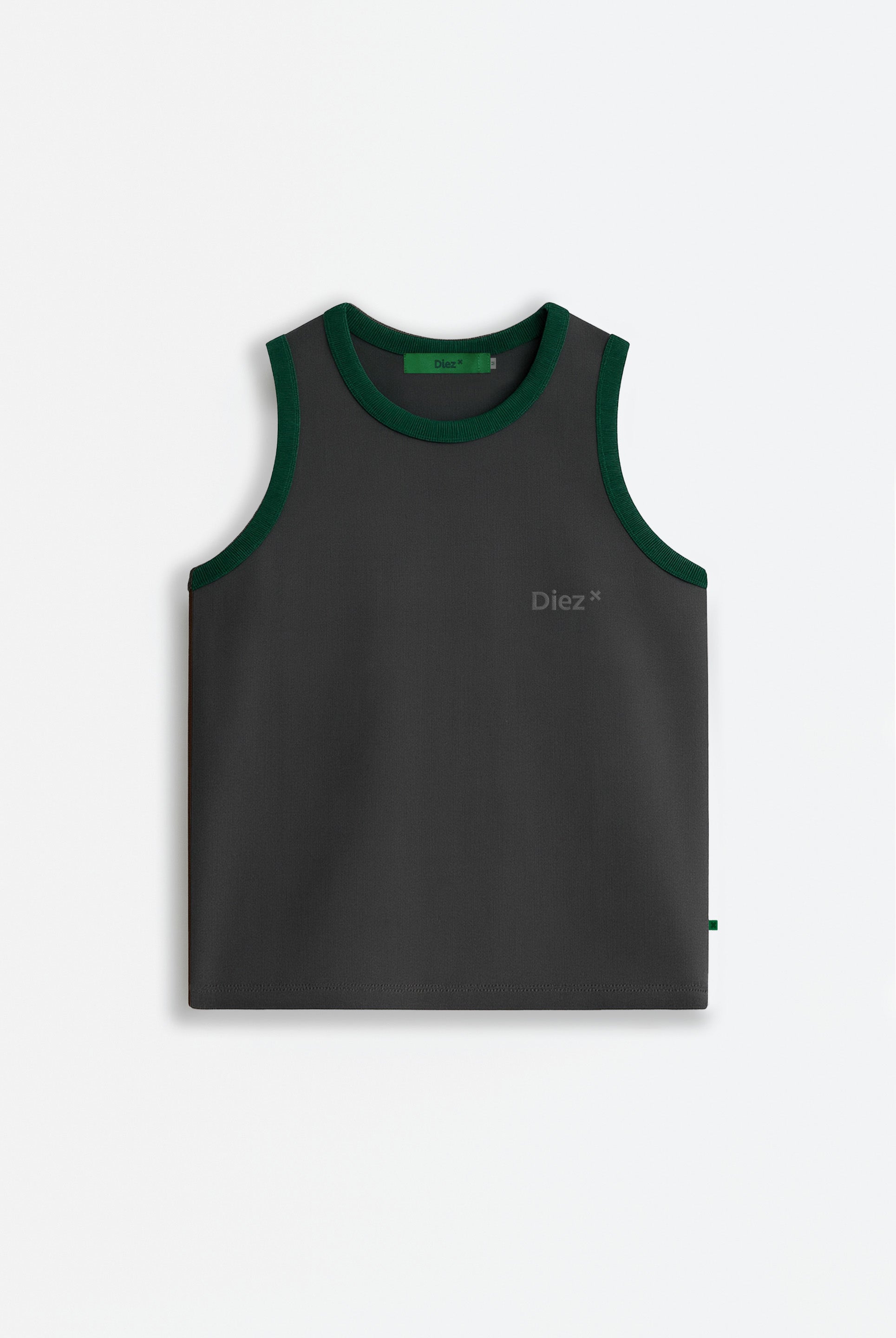 CAMISILLA GRIS CON SESGO VERDE