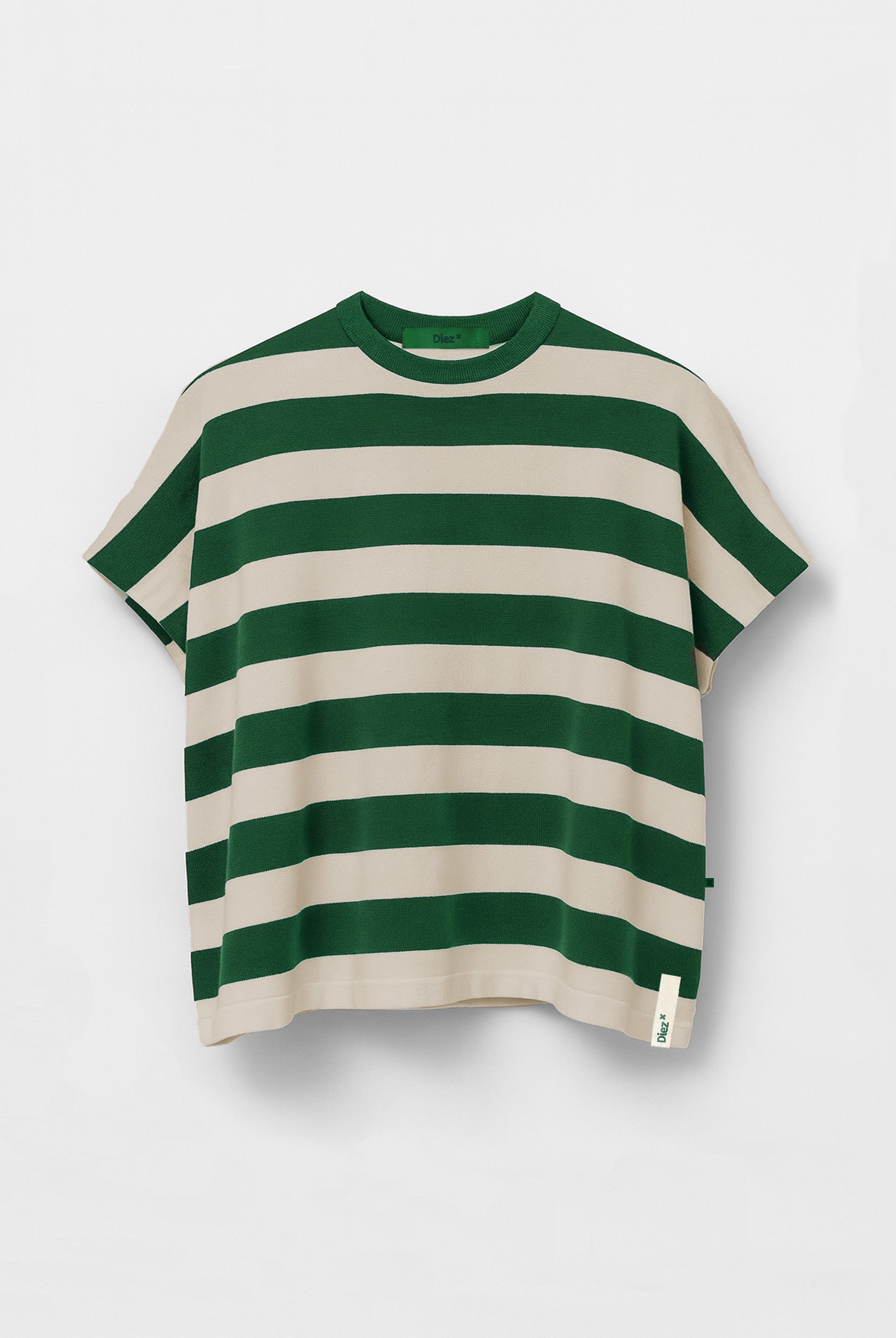 CAMISETA TEJIDA RAYAS VERDE Y CRUDA