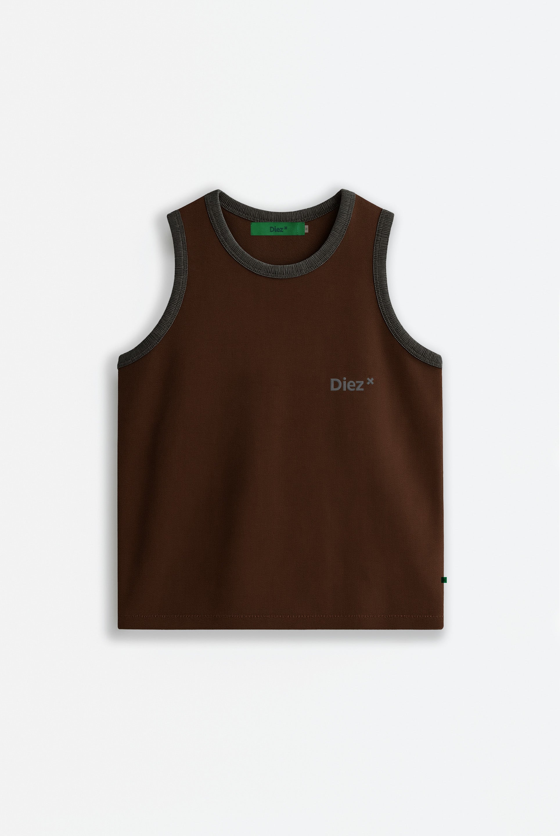 CAMISILLA CHOCOLATE CON SESGO GRIS